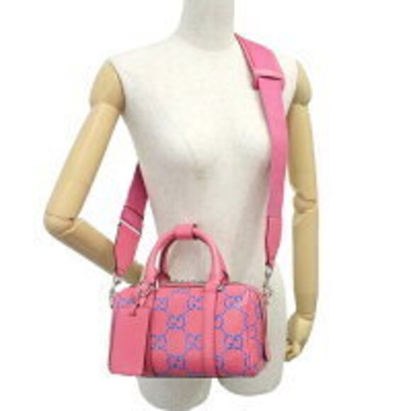 Gucci GG Duffel Bag Crossbody Perfo Boston Leather Pink Blue - Picture 3 of 7